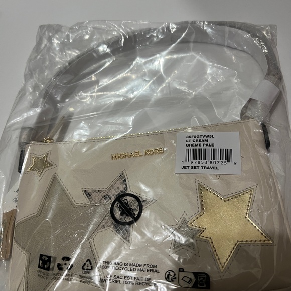 Michael Kors Cream and Gold Star Jet Set Travel Clutch Size Purse - Picture 5 of 5
